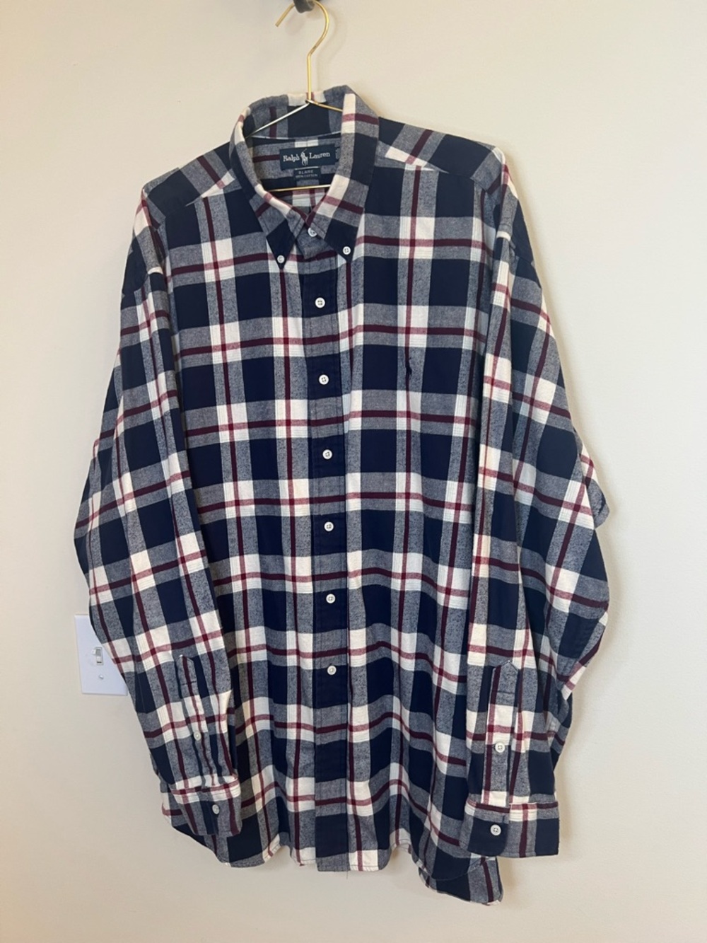 Ralph Lauren Blake Shirt XXL Plaid Button Down Navy Burgundy Cotton - Picture 8 of 8